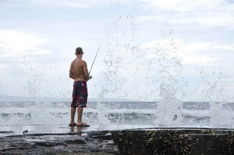 un homme tenant la meilleur canne a pêche carnassier